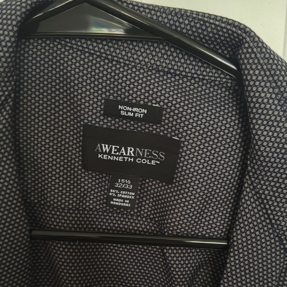 Kenneth Cole Navy and White Patterned Shirt